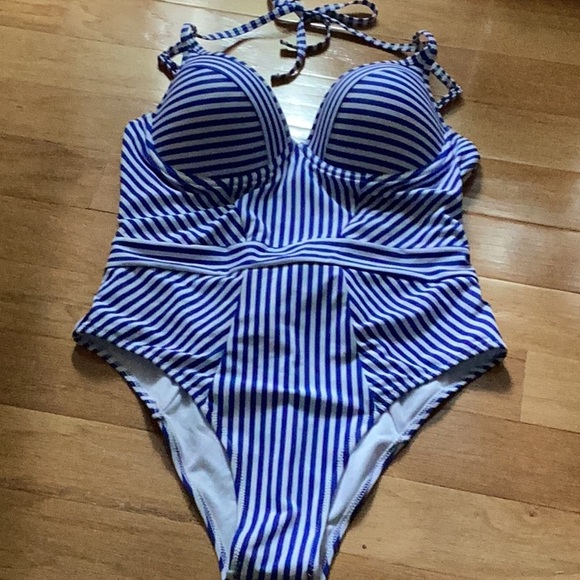NEW Blue and White Striped One Piece Swimsuit - Picture 2 of 8